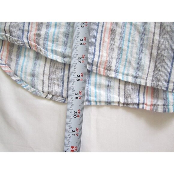 Women's Beach Lunch Lounge Linen Blend Stripe Short Sleeve Shirt Sz 3X (WB269) - Picture 5 of 7